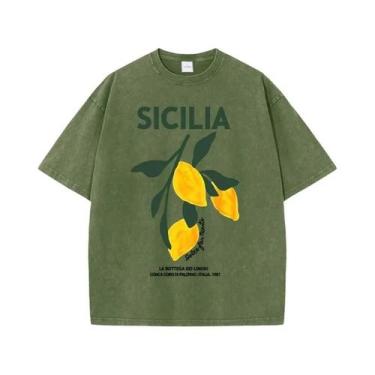 Imagem de Camiseta Feminina De Algodão Lavado Com Estampa De Limão Y2K Casual Ve