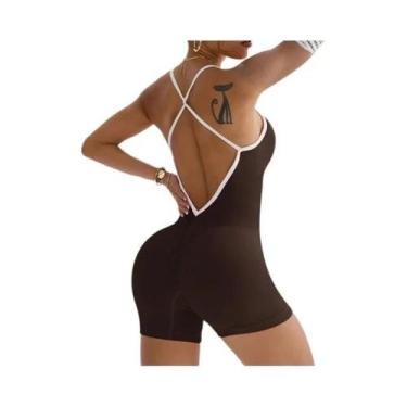 Imagem de Macacão De Yoga Feminino Sem Costura Para O Verão Com Alças Finas E Su