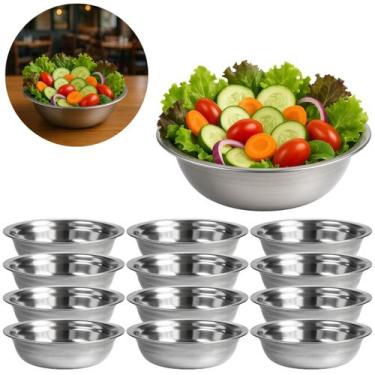Imagem de 12 Tigelas Bowl Saladeira Redonda Cumbuca em Aço Inox 1L - Mares Comer