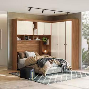 Imagem de Guarda Roupa de Canto Veneza 7 Portas de Bater 4 Gavetas MDP Jatobá com Areia Santos Andirá