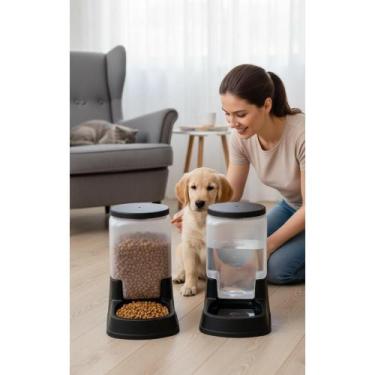 Imagem de Comedouro Bebedouro Pet Automático 3L Preto - Tranquilidade - Congratu
