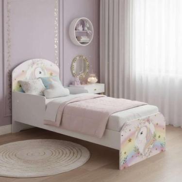 Imagem de Mini Cama Infantil para meninas com Colchão + baú Unicórnio - Anyben