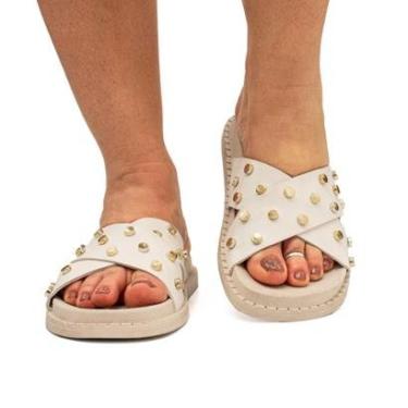 Imagem de Sandália Flatform Feminina Casual Papete Plataforma Flat Brilho Enfeite Metálico-Feminino