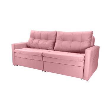Imagem de Sofá 3 Lugares Sem Caixa Retrátil e Reclinável Nayla Veludo Rosa 220 cm