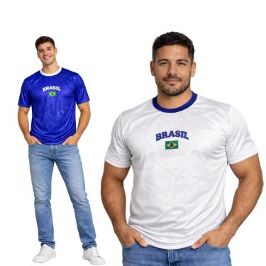 Imagem de Kit com 2 Camisetas Masculinas de Brasil Estilosa Tecido com Relevo-Masculino