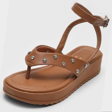 Imagem de Sandália Vizzano Plataforma Amarração Tira Strass Feminina - Marrom - 