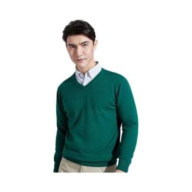 Imagem de Suéter Masculino De Tricô Em Mistura De Cashmere E Algodão Com Decote 