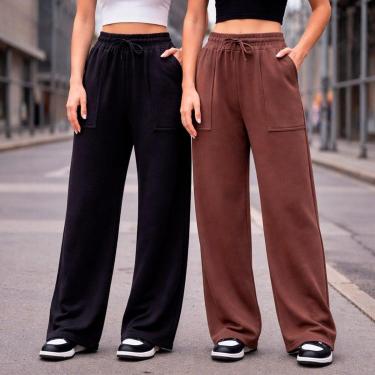 Imagem de Kit 2 Calças Pantalona Feminina Moletinho Dia a Dia-Feminino