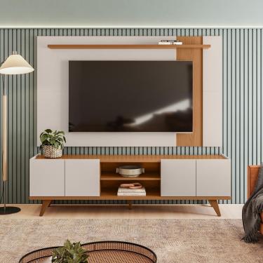 Imagem de Rack com Painel para Tv Leme Brazos 160 cm MDP com Portas e Nichos Off White