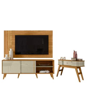 Imagem de Rack Bancada E Painel Para Tv Cronos Com Aparador Estoril Cumaru Opala - Madetec
