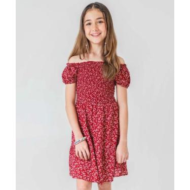 Imagem de Vestido Juvenil Ciganinha Lastex Floral Marisa Tam 10 a 16 Vermelho, 1