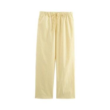 Imagem de Conjunto Feminino Amarelo Manteiga Listrado Vintage Com Camisa Solta D