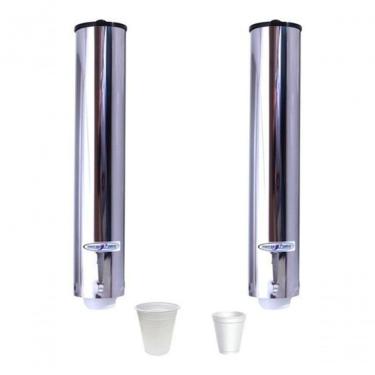 Imagem de Dispenser para Copos Descartáveis Kit 2 Suportes Inox com Hastes Ajustáveis e Visor par...