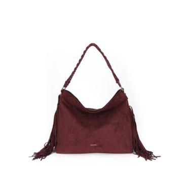 Imagem de Bolsa Hobo Média de Ombro em Camurça com Franja Up4you, Vinho, Único