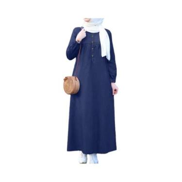 Imagem de Vestido Abaya Muçulmano Vintage Feminino Manga Longa Maxi Casual Roupa