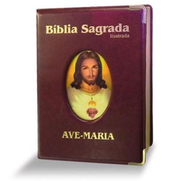 Imagem de Biblia sagrada ilustrada grande luxo editora ave maria, MARROM