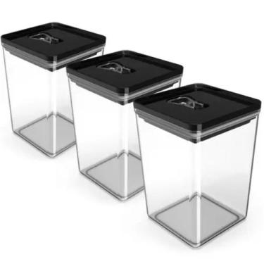 Imagem de Kit pote organizador Hermetico 1,5l Unitermi 3 unidades preto