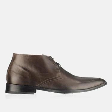 Imagem de Bota Masculina Em Couro Cano Curto Fechamento Em Cadarço Sola Antiderr