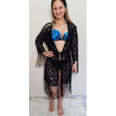 Imagem de Saída De Praia Pareô manga longa Renda preta  - Dani lingerie