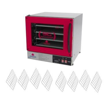 Imagem de Kit Forno Turbo Elétrico de Bancada Progás PRP-004 Plus Profissional Digital com 8 Grades Vermelho 220V