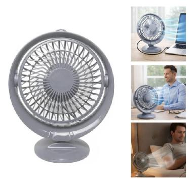 Imagem de Mini Ventilador de Mesa 7,5W 2 Velocidades Cinza Usb Articulado Ajustável Silencioso Portátil Bivolt