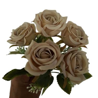 Imagem de Flor Artificial Buquê com 5 Rosas 30cm para Decoração em Arame Plástico e Silicone Carmella Presentes