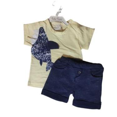 Imagem de Conjunto bebê masculino camiseta e bermuda - Bela Fase, Amarelo, 9 m