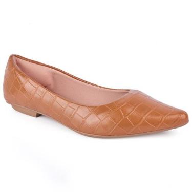 Imagem de Sapatilha Feminina Bico Fino Textura Croco Confortável Moda Casual Tra