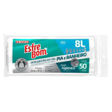 Imagem de Saco de Lixo Esfrebom para Pia e Banheiro 8L Plástico Abertura Superior Fundo Reforçado Transparente Bettanin