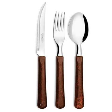 Imagem de Kit Faqueiro 18 Pcs Garfos Facas Churrasco Mogno Elementos - Simonaggi