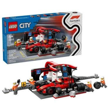 Imagem de Brinquedo de Construção 60443 com Troca de Pneus Turboalimentada e Carro Ferrari F1 Vermelho Lego