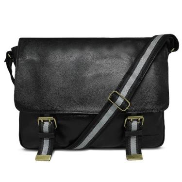 Imagem de Bolsa Carteiro Masculina de Couro Luigi, Preto