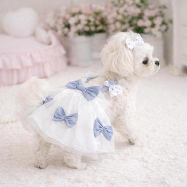 Imagem de Vestido Princesa Para Cachorro E Gato Vestido Pet Luxo com Laços Azul 