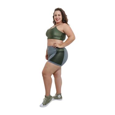 Imagem de Shorts Fitness Life com Bolso em Arrastão Plus Size - Cetim Verde - G1-Feminino