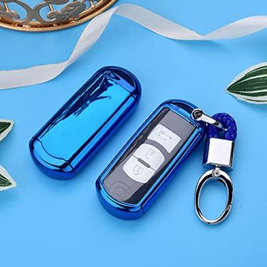 Imagem de WSWJDW TPU Car Key Case Protection Car Key Case Cover Keychain Ring Key Bag, Fit for Mazda 2 3 5 6 2017 CX-4 CX-5 CX-7 CX-9 CX-3 CX 5,blue with keychain