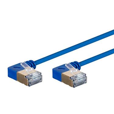 Imagem de Monoprice Cabo de rede Ethernet SlimRun Cat6A - Azul - 6 metros | Ângulo de 90 graus, 36AWG, S/STP