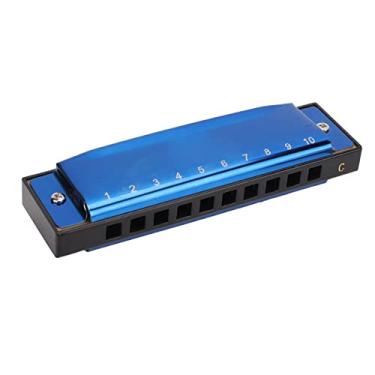 Imagem de Harmônica para iniciantes, cultive o interesse pela música profissional C Key 10 furos Durável Fácil de tocar Órgão de boca para apresentações para estudantes Azul escuro