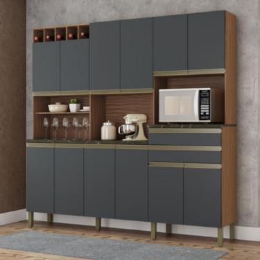 Imagem de Kit Cozinha 12 Portas 2 Gavetas 100% Mdf Nicho Microondas Malbec Prime Ronipa Cozinhas Sev/Cb