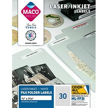 Imagem de MACO Etiquetas para pasta de arquivo a laser/jato de tinta, 2/3 x 9,5 cm, 30 por folha, 1500 por caixa (ML-FF31)