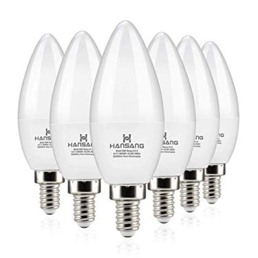 Imagem de Hansang Lâmpadas LED Candelabro 6 Watt (equivalente a 60 Watts), luz do dia 5000K, 600lm RA>83, base de lâmpada de vela E12 para lustre B11 lâmpada de ventilador de teto não regulável (pacote com 6)