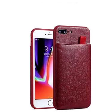 Imagem de Carteira de cartão capa de couro para iphone 13 12 11pro max xs max xs xr x 8 7 plus se slot para cartão puxe capa de silicone moldura, vinho tinto, para iphone 8 plus