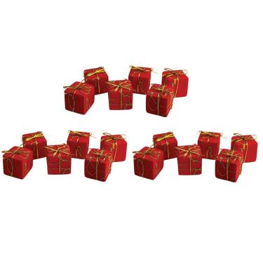 Imagem de Kit 18 Mini Presentes Decorados Natal Enfeite Árvore 3x3cm Vermelho e Dourado - Yangzi
