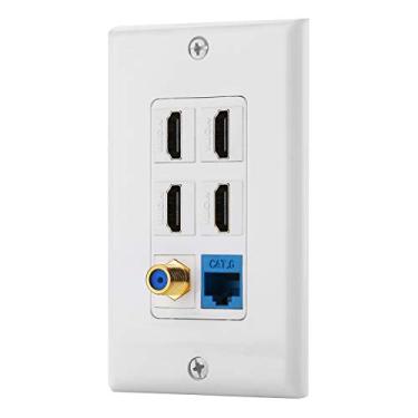 Imagem de Placa de parede IBL-6 Portas Cat6+ HDMI + Cabo coaxial tipo F banhado a ouro Teclado de TV fêmea para fêmea em branco, Coax Cable+CAT6+4HDMI