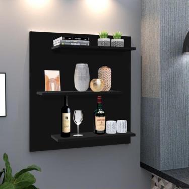 Imagem de Painel Cantinho do Café e Barzinho Suiça / Paris com 3 Prateleiras Preto - Rede Móveis