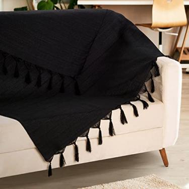 Imagem de Manta Para Sofá Preta Com Franja Comfort Decoração Sala