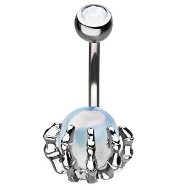 Imagem de Pierced Owl Anel de umbigo de caveira com esfera de cristal em aço inoxidável 316L