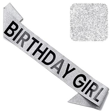 Imagem de CORRURE Glitter de faixa "Birthday Girl" com folha preta - Faixa de Feliz Aniversário com glitter prateado para mulheres - Lembranças de festa suprimentos e decorações para doces de 16, 18, 21, 30, 40 ou qualquer festa de aniversário