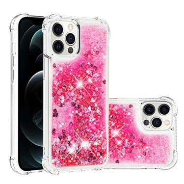 Imagem de Capa de celular Glitter Case para iPhone 12 Pro Max Case para mulheres meninas Girly Sparkle Líquido Luxo Luxo Flutuante QuickSand Transparente Macio Tpu. Capa de celular (Color : Rose red heart)