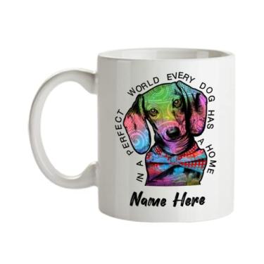 Imagem de Caneca de Dachshund personalizada, presente de Dachshund, em um mundo perfeito, cada cão tem uma casa, presentes para cachorro Weiner, caneca de cachorro de salsicha
