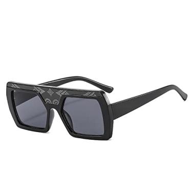Imagem de Óculos de sol grandes quadrados fashion masculino gradiente preto moldura grande óculos de sol artesanato padrão adesivos moda feminina tons, preto preto C1, tamanho único